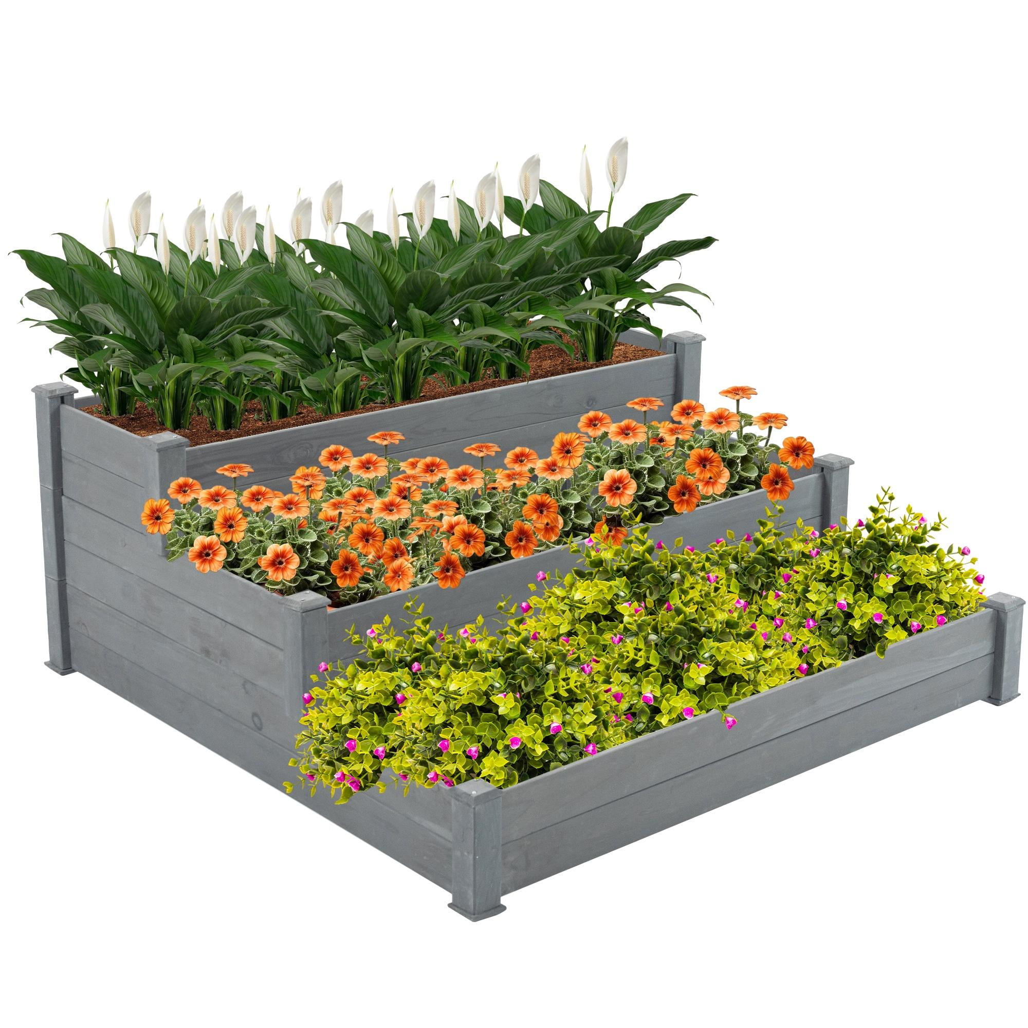 Seizeen 3-Tier Wooden Raised Garden Bed, 4x4FT Outdoor Planter Box for ...