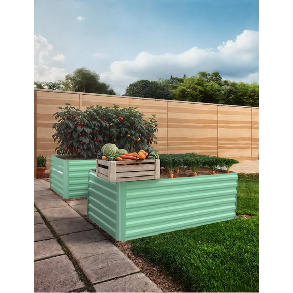 Outdoor Raised Garden Bed 6x3x2 Ft, 24-Inch Tall Galvanized Metal Planter Box - Heavy-Duty Rust-Resistant for Vegetables, Herbs, Flowers, Backyard Gardening, Green