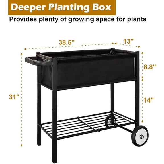 Outdoor Raised Planter Bed Box with Legs for Gardening, Elevated  Garden Cart on Wheels for Vegetables Flower Tomato Herb Plant, Black