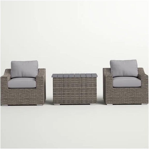 Outdoor Rattan 2-Person Conversation Set with Coffee Table and Cushions, Grey