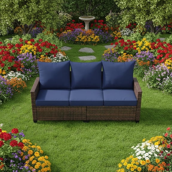 Outdoor Rattan 3 Pieces Patio Sofa, Wicker Terrace Couch, Outdoor Furniture Suitable for Porch and Balcony