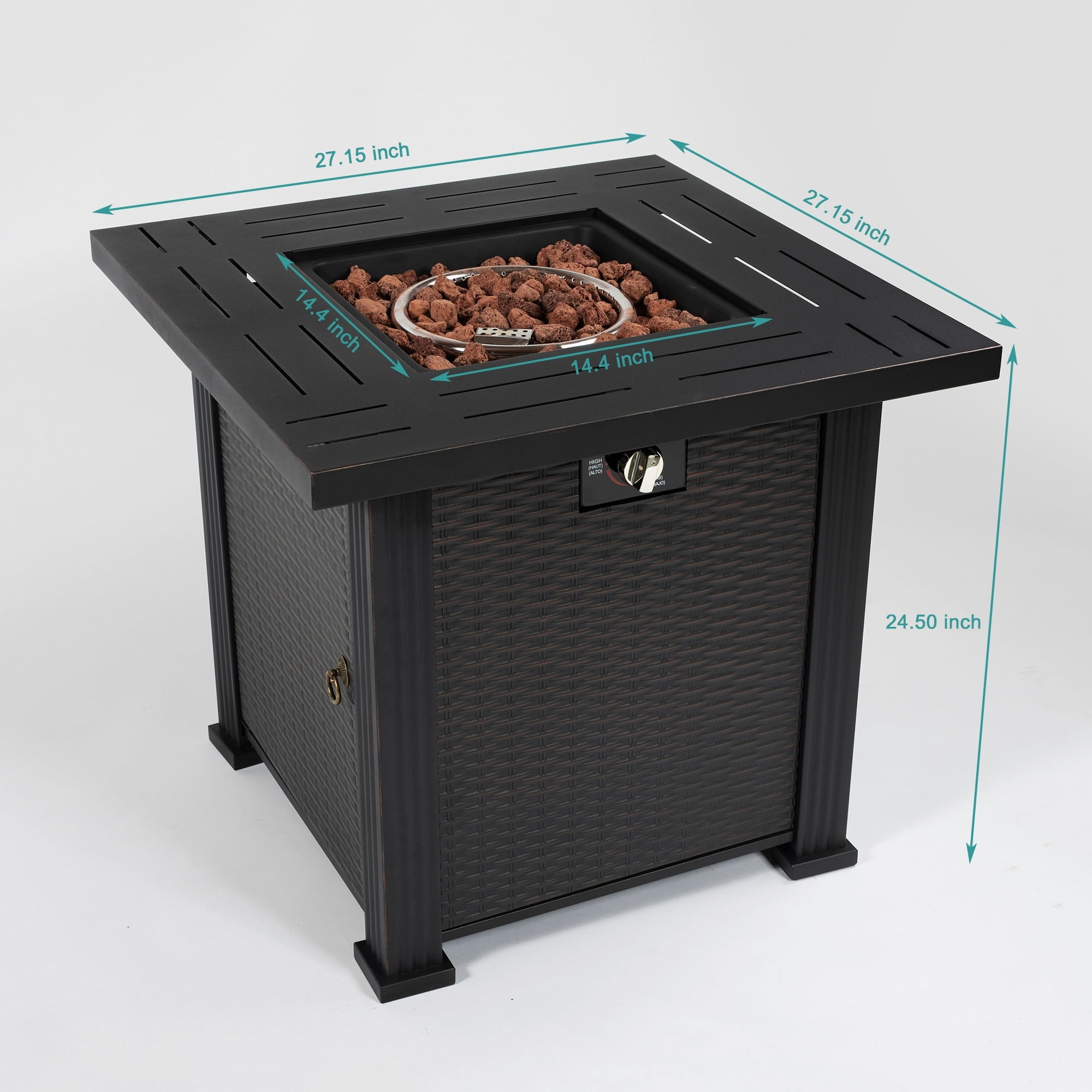 Espresso Brown Wicker Gas Fire Pit Table with Stainless Steel Control Panel