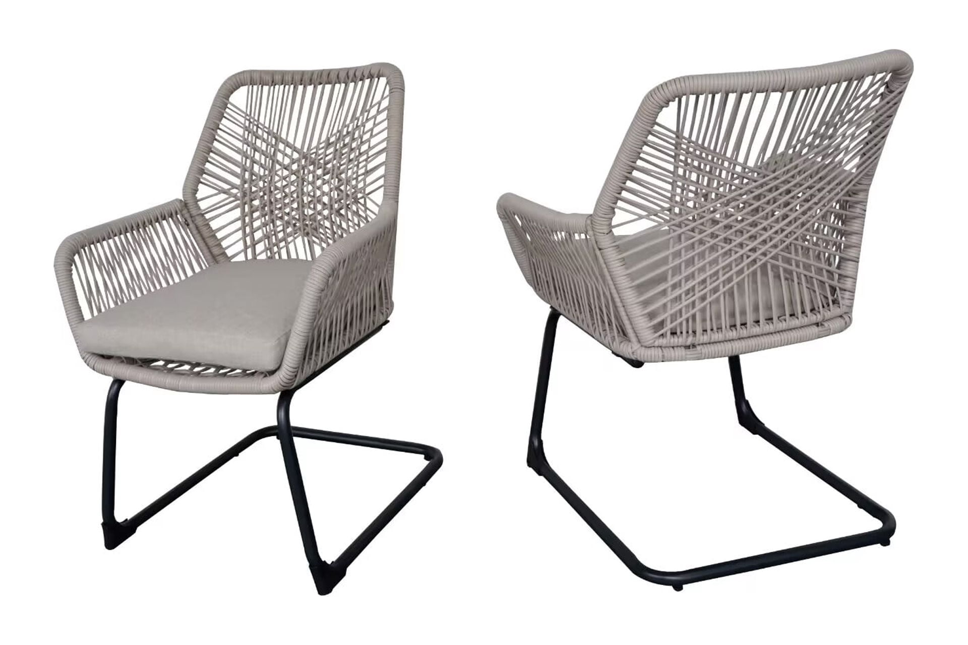 Outdoor Rattan Armchair, 2 Pack Cushioned Leisure Chair for Garden Balcony Patio, Grey
