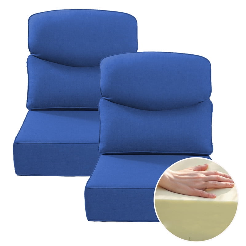 Outdoor Rattan Chair Cushions, Waterproof Patio Chair Replacement Cushions, 6in Thick Seat Back Cushion for Deck Yard and Poolside（Blue 2pc）