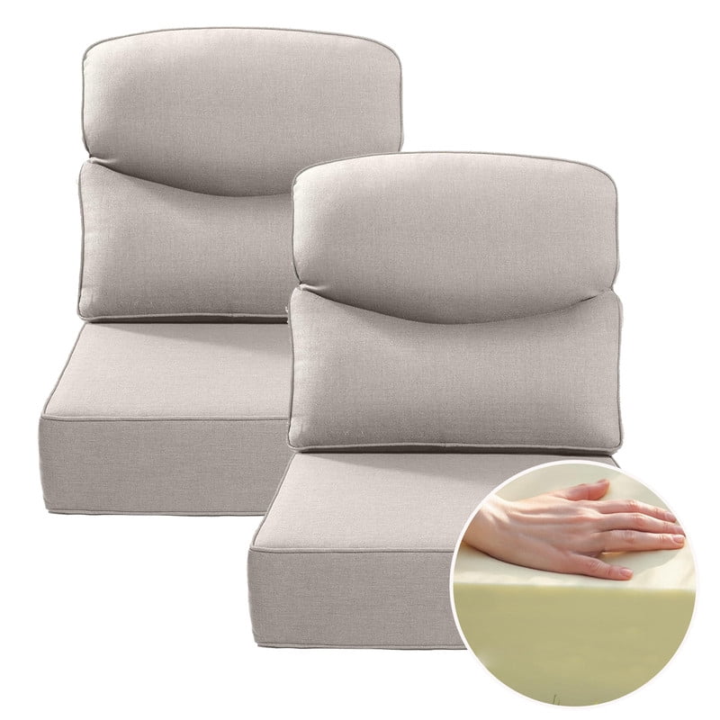 Outdoor Rattan Chair Cushions, Waterproof Patio Chair Replacement Cushions, 6in Thick Seat Back Cushion for Deck Yard and Poolside（Khaki 2pc）