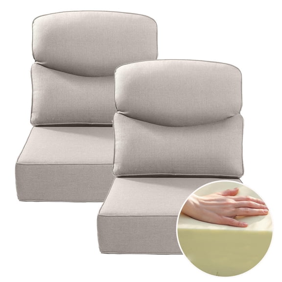 Outdoor Rattan Chair Cushions, Waterproof Patio Chair Replacement Cushions, 6in Thick Seat Back Cushion for Deck Yard and Poolside(Khaki 2pc)