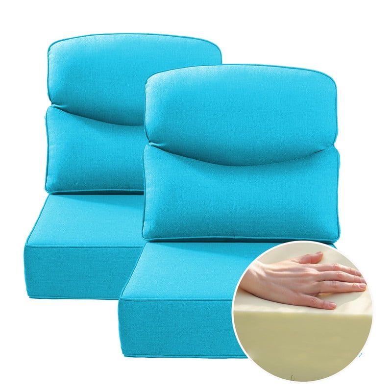 Outdoor Rattan Chair Cushions, Waterproof Patio Chair Replacement Cushions, 6in Thick Seat Back Cushion for Deck Yard and Poolside（Lake blue 2pc）