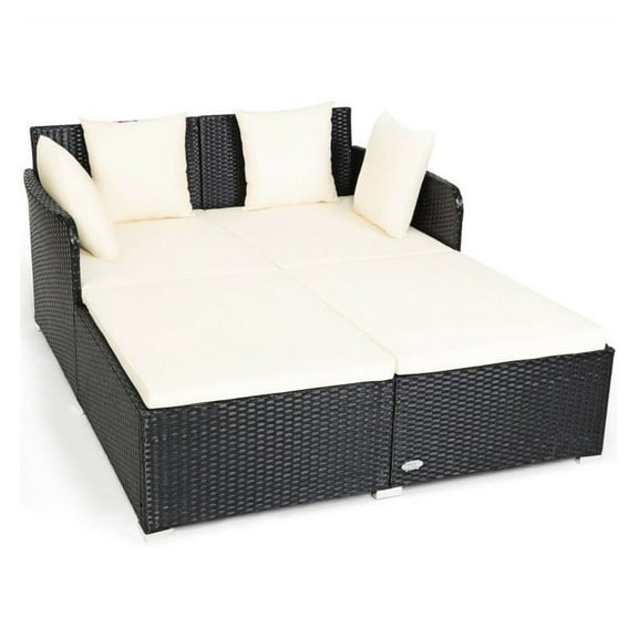 Outdoor Rattan Daybed with Cushions, 61" Patio Lounge Chaise, Weather Resistant Wicker Daybed for Poolside, Garden, Backyard - Gray