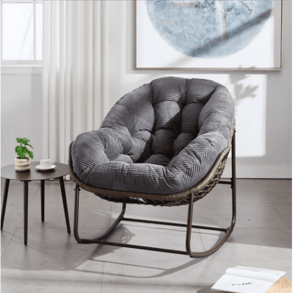 Outdoor Rattan Rocker Recliner with Padded Cushion for Patio