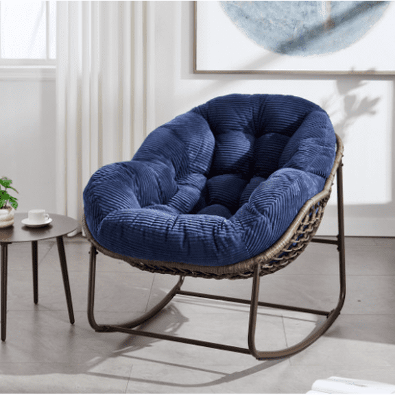 Outdoor Rattan Rocker Recliner with Padded Cushion for Patio