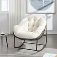 thumbnail image 1 of Outdoor Rattan Rocking Chair with Padded Cushion, Oversized Rocking Papasan Chair, Papasan Recliner Chair, Rocking Egg Chair  for Front Porch, Living Room, Patio, Garden, White, 1 of 9
