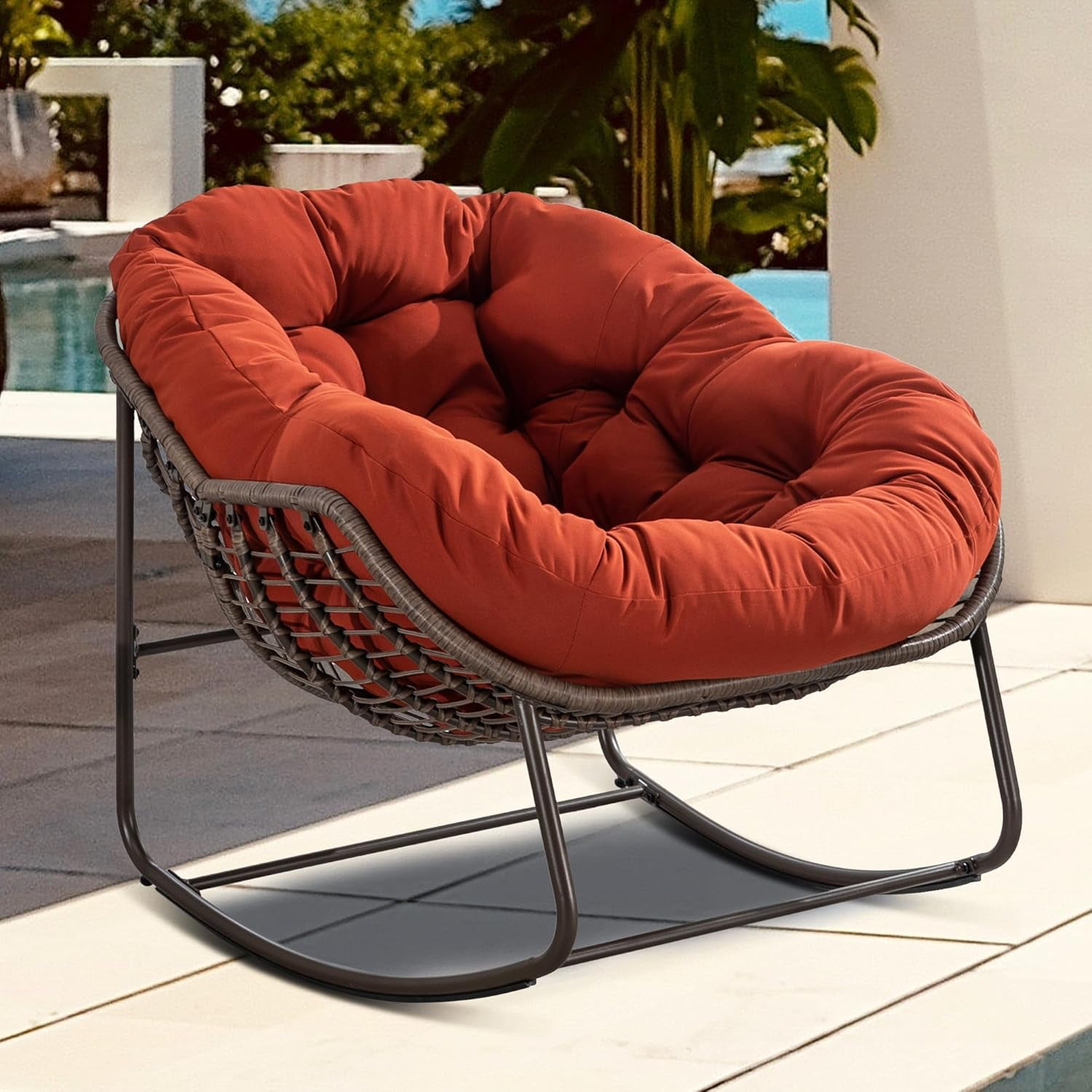 Outdoor Rattan Rocking Chair,Padded Cushion Rocker Recliner Chair ...