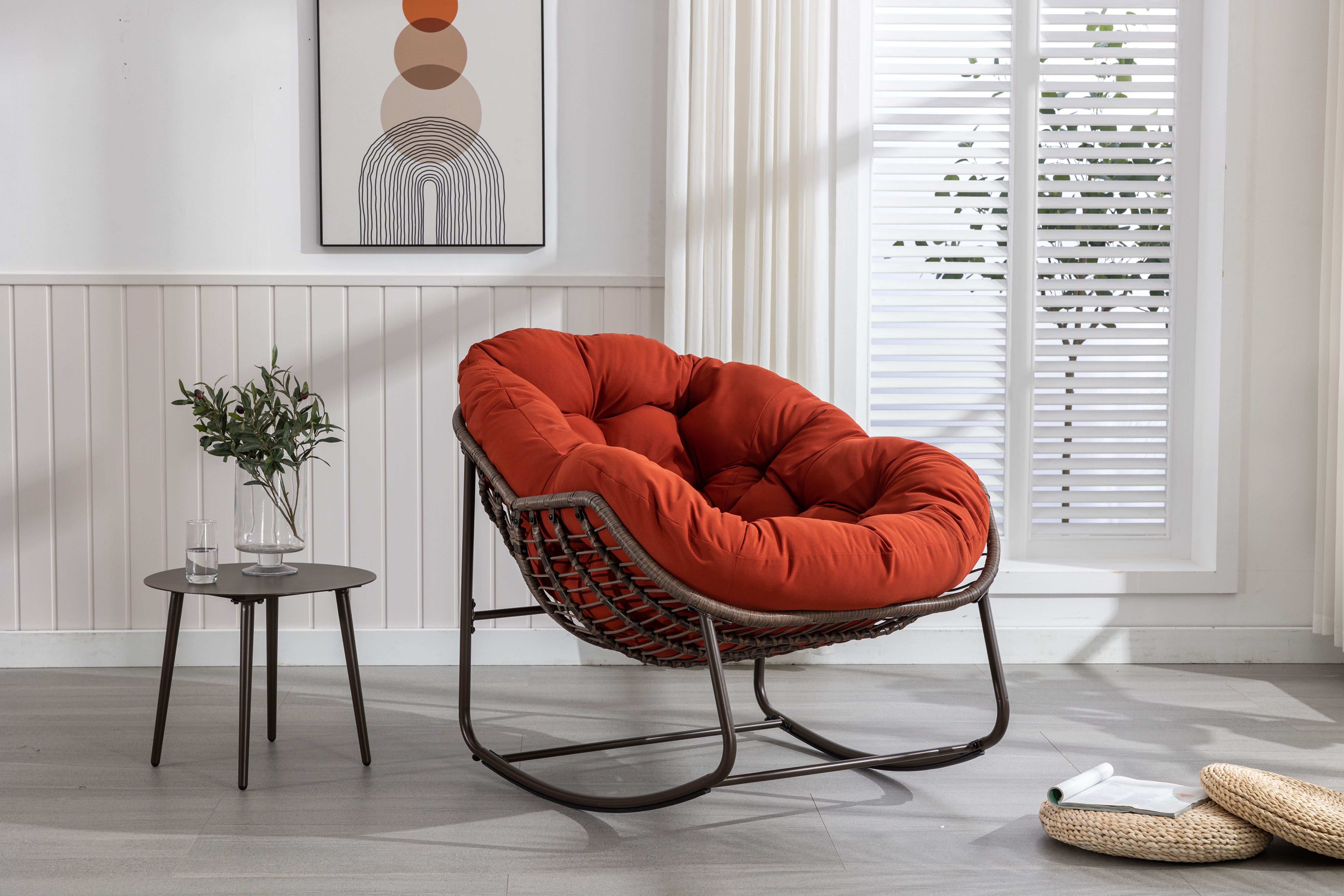 Outdoor Rattan Rocking Chair,Padded Cushion Rocker Recliner Chair ...