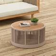 thumbnail image 1 of Outdoor Rattan Round Coffee Table, All-Weather A-cacia Wood Side Table, Handcrafted Coastal Furniture for Patio, Poolside, Garden, Beige, 1 of 9