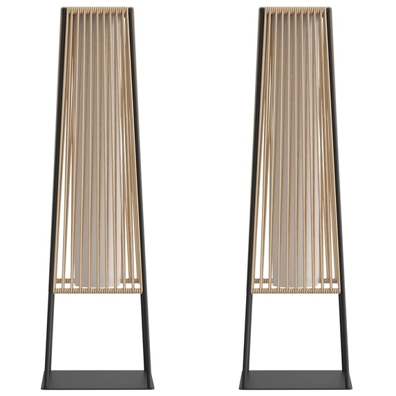 Outdoor Rattan Solar Floor Lamp Set of 2 - Natural