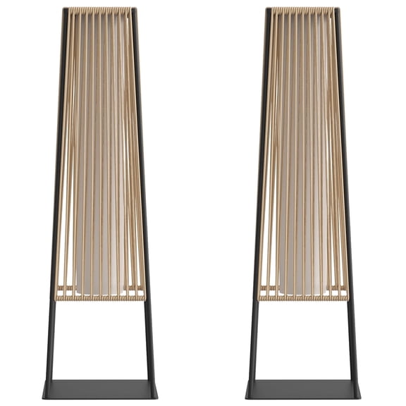 Outdoor Rattan Solar Floor Lamp Set of 2 - Natural