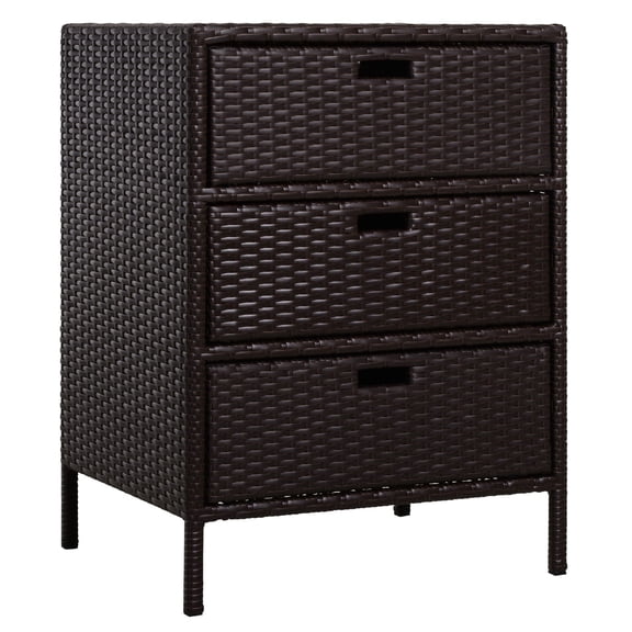 Outdoor Rattan Wicker Poolside Storage Cabinet with 3 Drawers, Patio Organizer for Towels and Pool Supplies, Weather-Resistant PE Rattan Cabinet with Steel Frame for Backyard, Deck, Patio, Brown