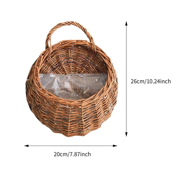 Outdoor Rattan Woven Hanging Basket Wall Mounted Planter Basket Flower Pot Natural Wicker Rattan Plant Flower Pot Home Garden Wedding Hanging Wall Decorations,Brown