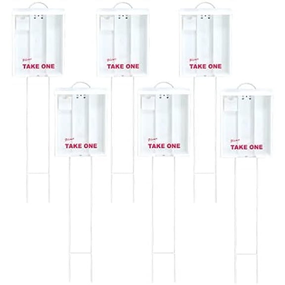 Outdoor Real Estate Brochure Box, Attached Yard Stake, Holds 250 8.5 X 11 Documents And 60 Business Cards, Flyer Literature Marketing Stand (6 Pack - White)