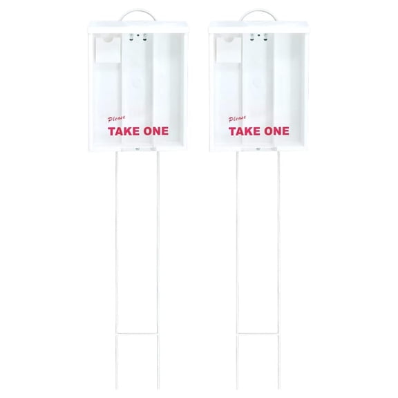 Outdoor Real Estate Brochure Box, Attached Yard Stake, Holds 250 8.5 x 11 Documents and 60 Business Cards, Flyer Literature Marketing Stand (2 Pack - White) Pack of 2