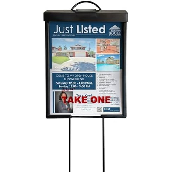 Outdoor Real Estate Brochure Box with Solar Lighted Snap Shut Lid, Take One Document Holder Can Hold 100, 8.5 x 11 Documents, Flyers, Literature and Other Needs (Black with Solar Lid, Pack of 1)