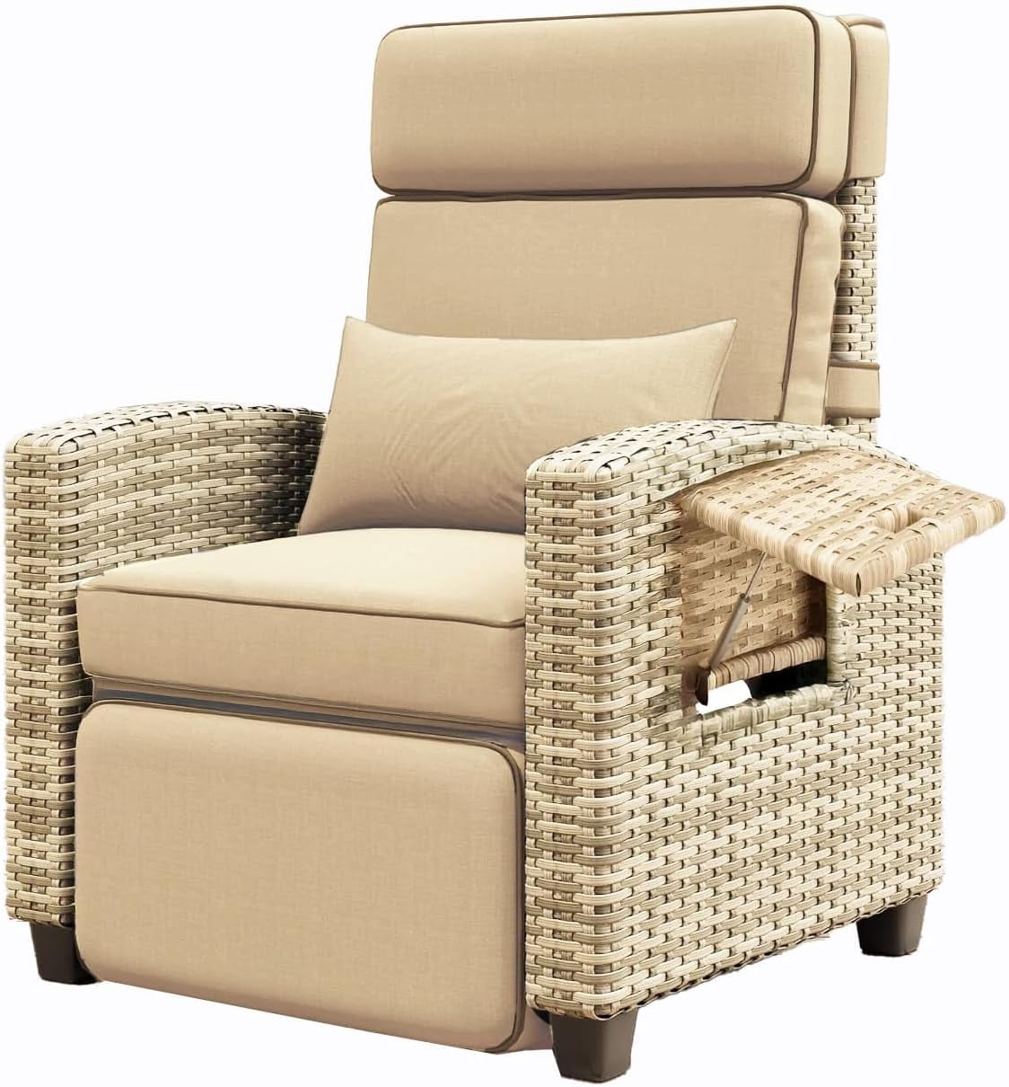 Outdoor Recliner Chair, 145° Adjustable Backrest & Footrest Lounge ...