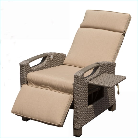 Outdoor Recliner Chair, Adjustable Push Back Lounge for Patio Indoor & Outdoor | Beige | Woven Rattan