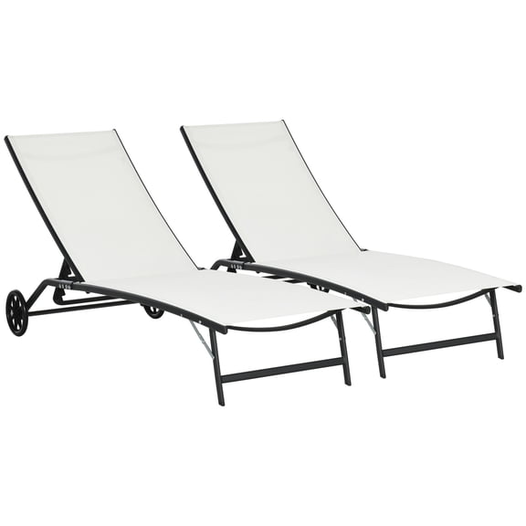 Outdoor Recliner Chair Set with Wheels, 2-Piece Adjustable Patio Lounge for Pool, Deck & Garden