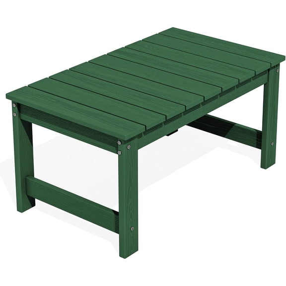 Outdoor Rectangle Coffee Table with Umbrella Hole, HDPE Patio Table, Green