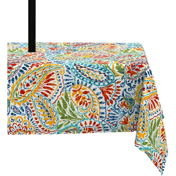 Outdoor Rectangle Tablecloth, Decorative Water-Repellent and Fade Resistant Table Covers with Umbrella Hole, Patio Table Cloth with Zipper for Oblong Table Use, 60×84 Inch, Paisley Multi
