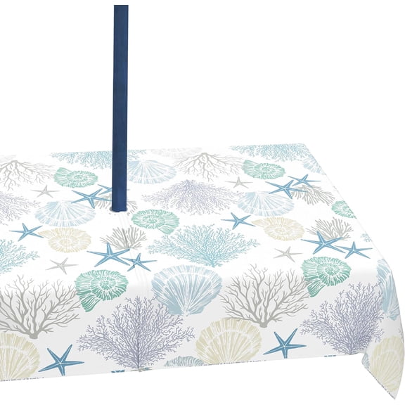 Outdoor Rectangle Tablecloth with Umbrella Hole and Zipper, 60×84 Inch Ocean Sea Turtles Seahorses Patio Table Covers Waterproof Fade Resistant Table Cloth for Picnic Garden Patio Decoration