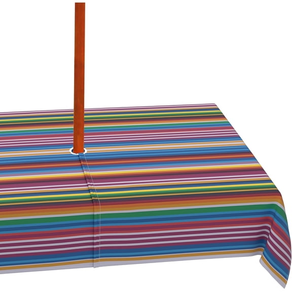 Outdoor Rectangle Tablecloth with Umbrella Hole and Zipper, 60×84 Inch Red Green Colorful Stripe Patio Table Covers Waterproof Fade Resistant Table Cloth for Picnic Garden Patio Decoration