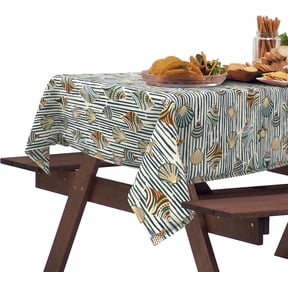 Outdoor Rectangle Tablecloth with Umbrella Hole and Zipper 84" x 60", Water Repellent Floral Picnic Cover, Fade & Wrinkle Resistant Tablecloth for Patio/Garden/Party Table, Crayon Shells