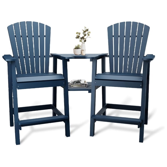 Outdoor Recycled Poly Adirondack Barstools with Connecting Tray, Tall Adirondack Chairs Bar Chairs for Deck, Balcony, Backyard, Patio Bar Stool Chair with High Back Weather Resistant Set of 2