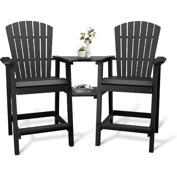 Outdoor Recycled Poly Adirondack Barstools with Connecting Tray