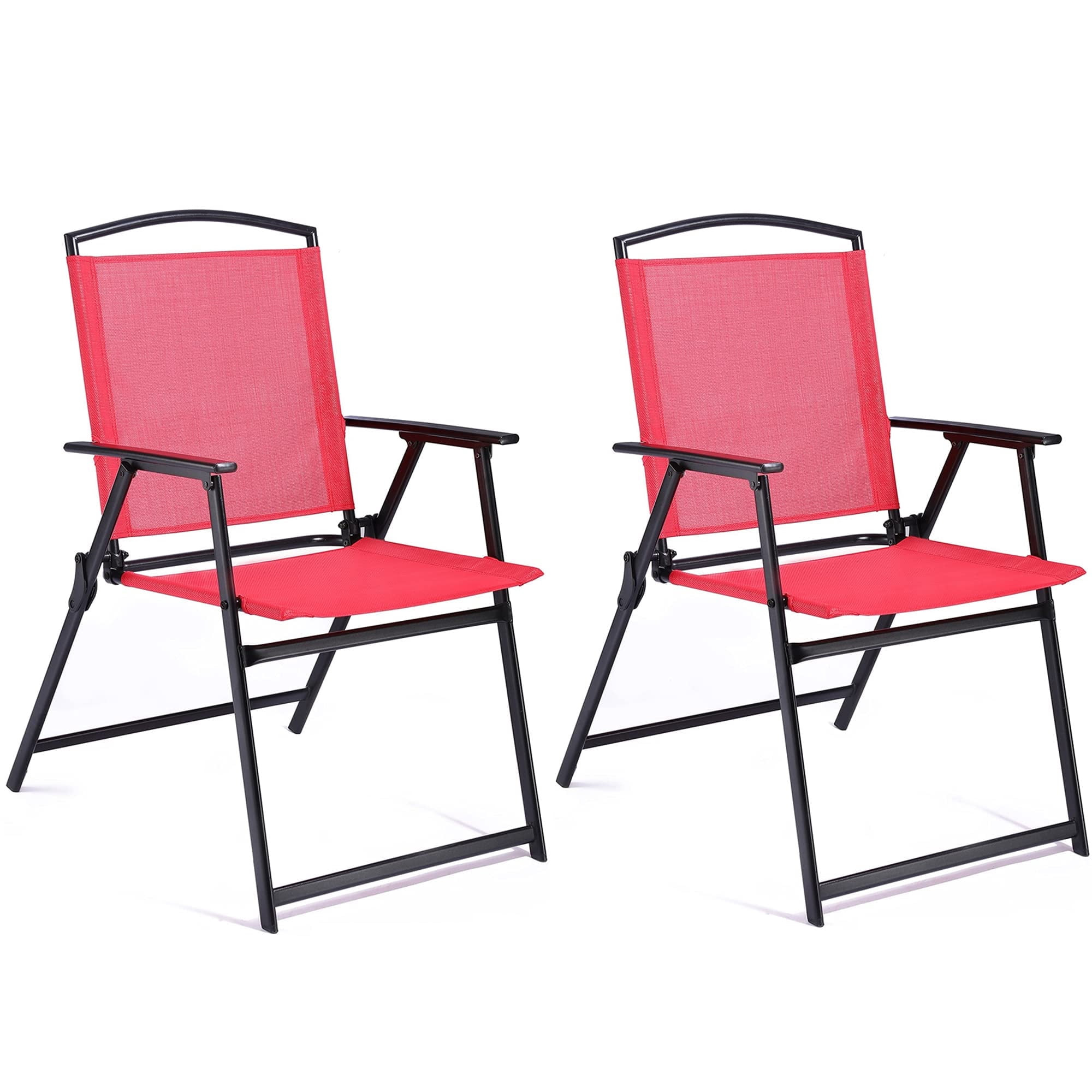 Outdoor Red Portable Folding Patio Dining Sling Chairs Set Of 2 With Armrest Foldable Patio Chairs For Lawn Garden Balcony Living Room Furniture