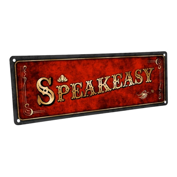Outdoor Red Speakeasy 4"x12" Metal Sign, Wall Décor for Home and Office