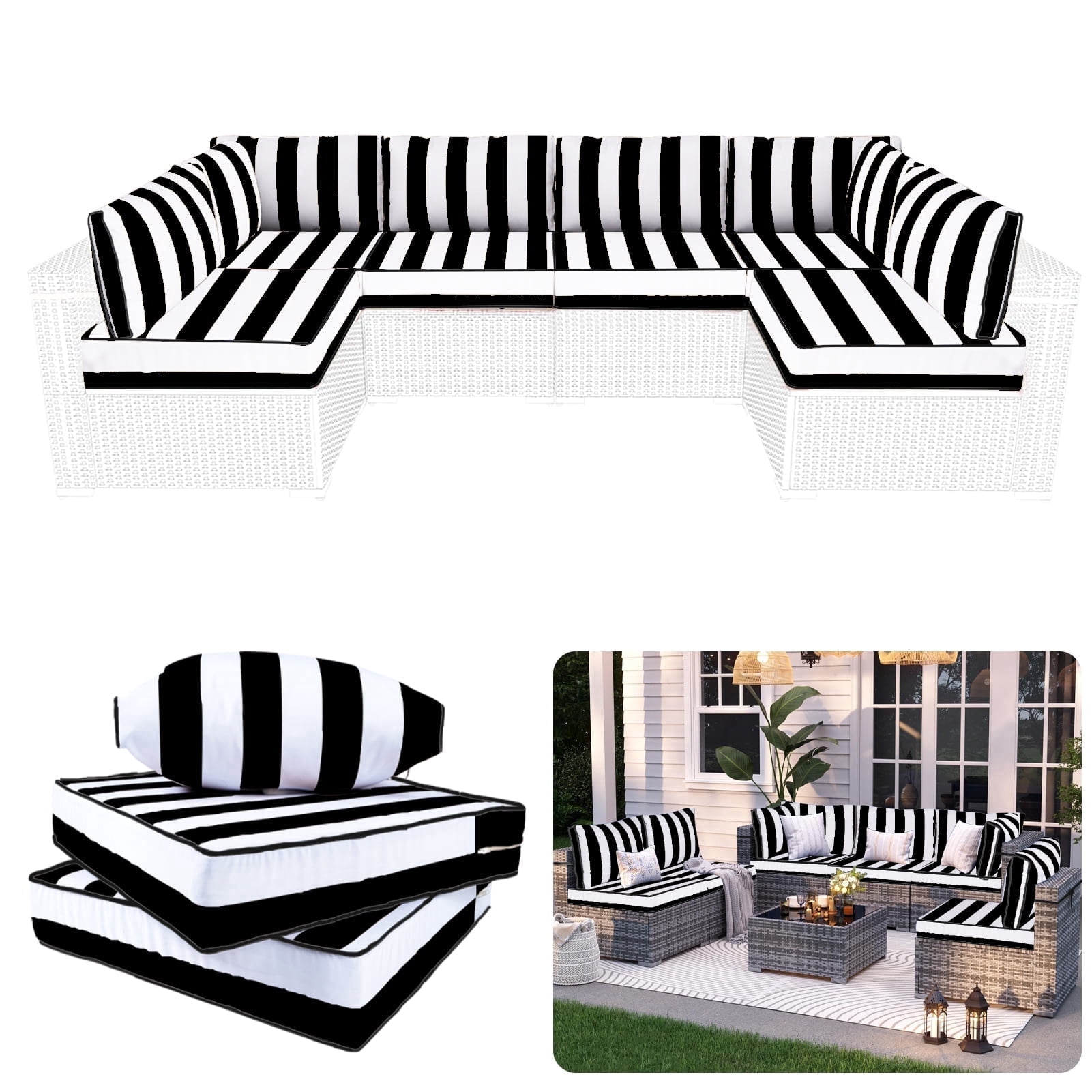 XXLYY Outdoor Replacement Cushions for Patio Furniture, 14 Piece Patio Sectional Cushions, 4" Water-Resistant Replacement Sofa Cushions Fits 6-seat Rattan Conversation Set