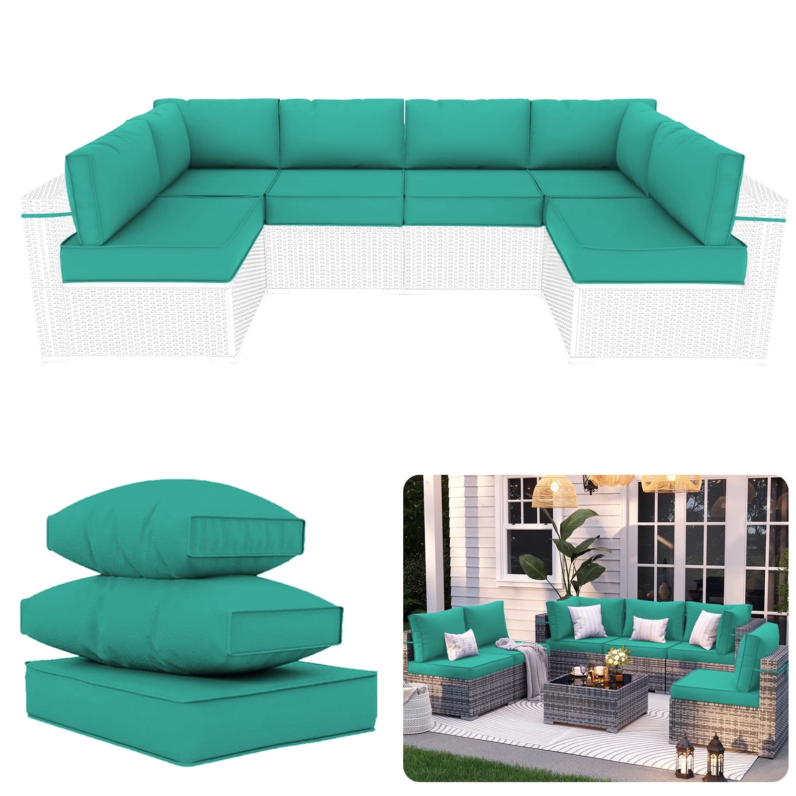 Outdoor Replacement Cushions for Patio Furniture, 14 Piece Patio ...