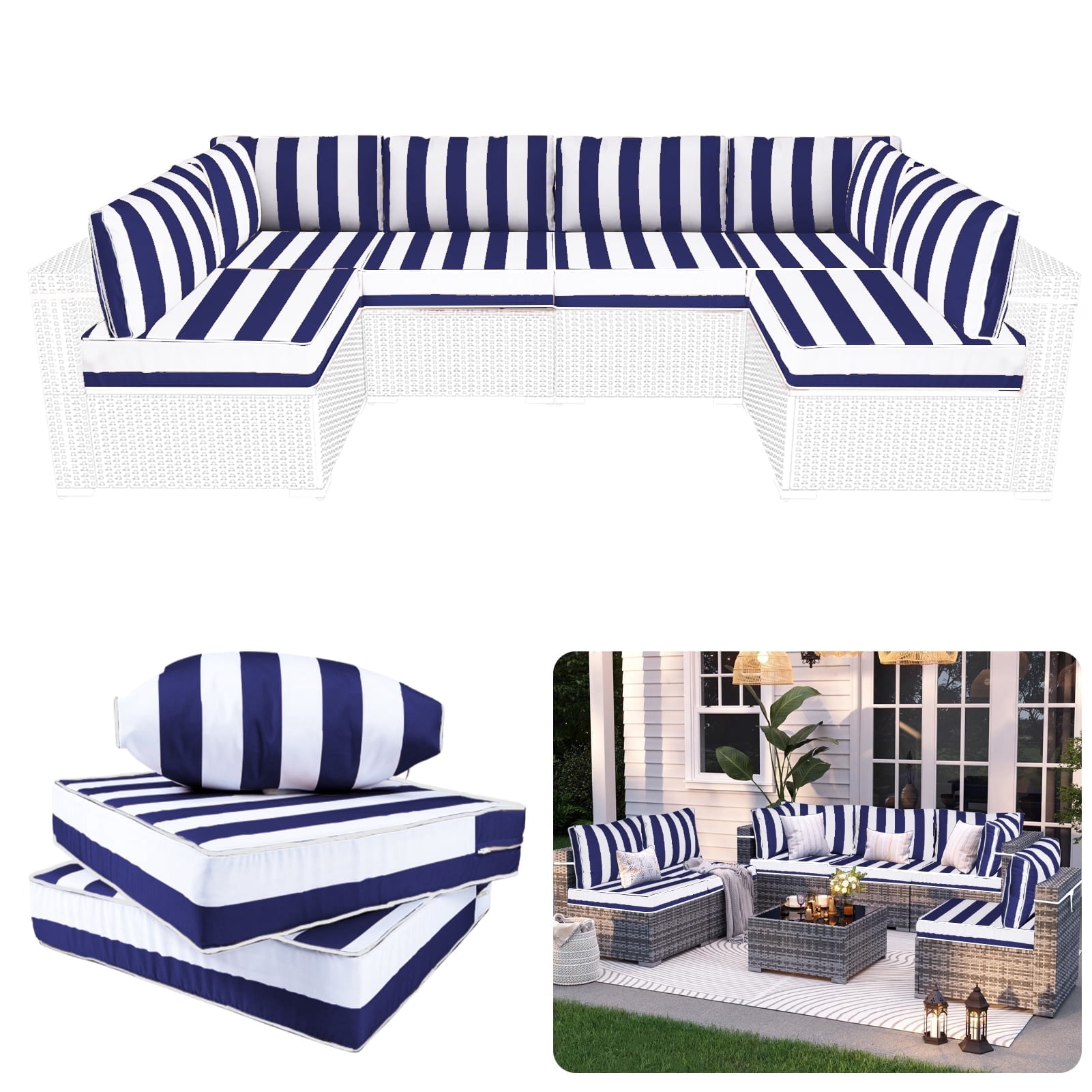 XXLYY Outdoor Replacement Cushions for Patio Furniture, 14 Piece Patio Sectional Cushions, 4" Water-Resistant Replacement Sofa Cushions Fits 6-seat Rattan Conversation Set