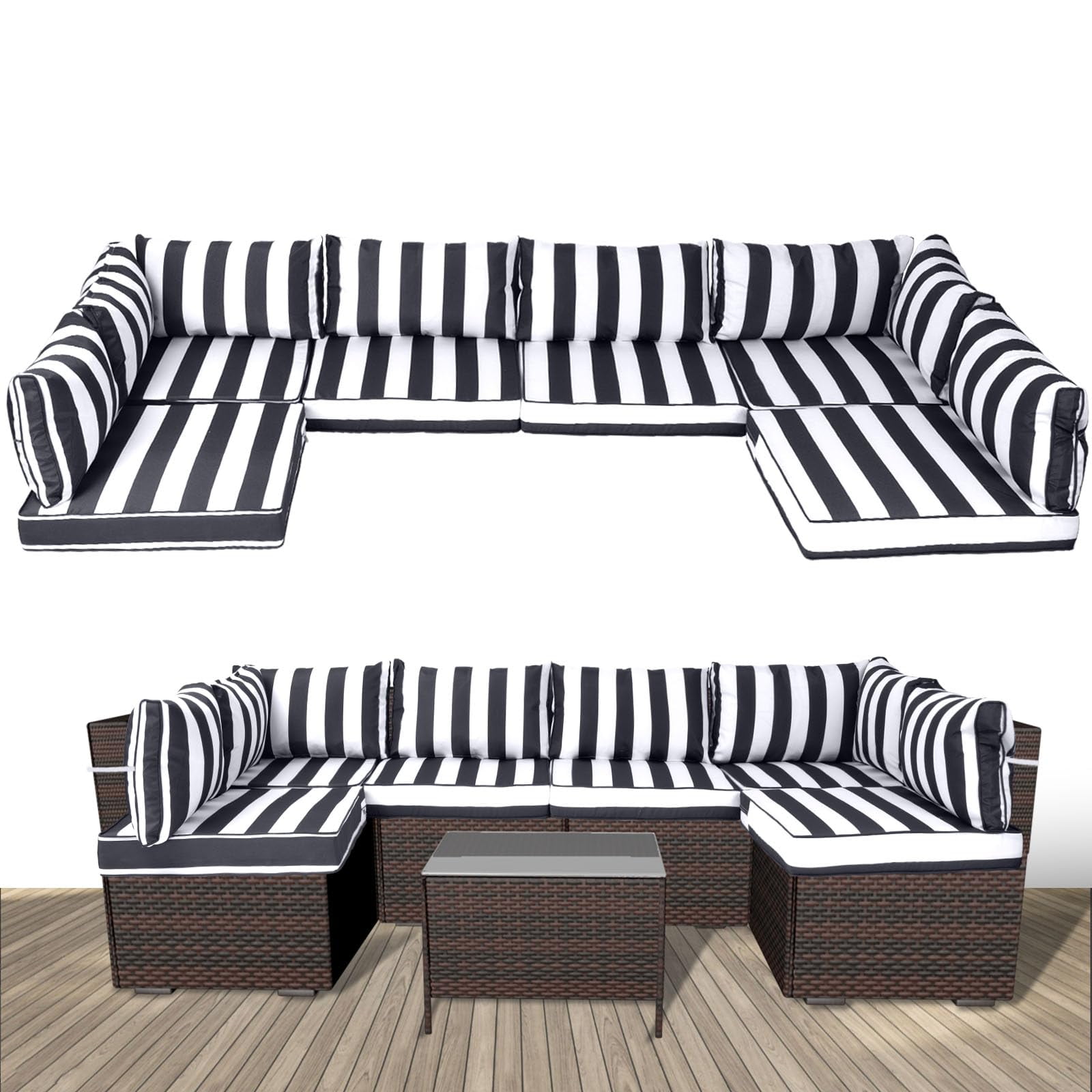 Outdoor Replacement Cushions for Patio Furniture,14-Piece Patio Water-Resistant Replacement Sofa Cushions Fits 6-seat Sectional Rattan Conversation Set,Liner&Cover
