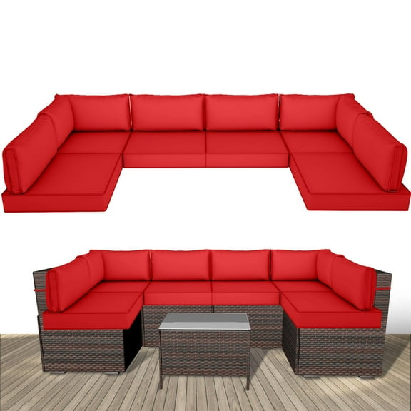 Outdoor Replacement Cushions for Patio Furniture,14-Piece Patio Water-Resistant Replacement Sofa Cushions Fits 6-seat Sectional Rattan Conversation Set,Liner&Cover
