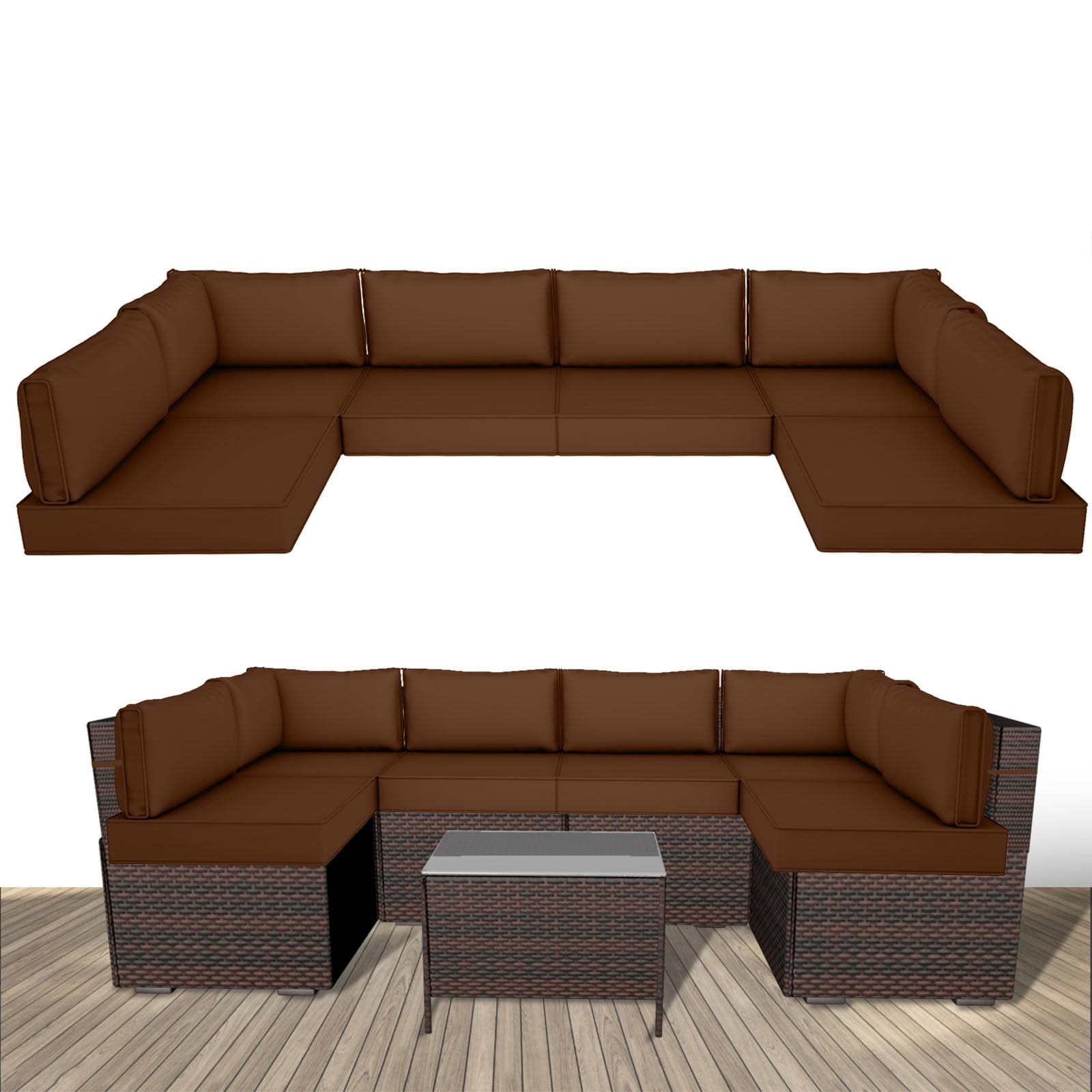Outdoor Replacement Cushions for Patio Furniture,14-Piece Patio Water-Resistant Replacement Sofa Cushions Fits 6-seat Sectional Rattan Conversation Set,Liner&Cover