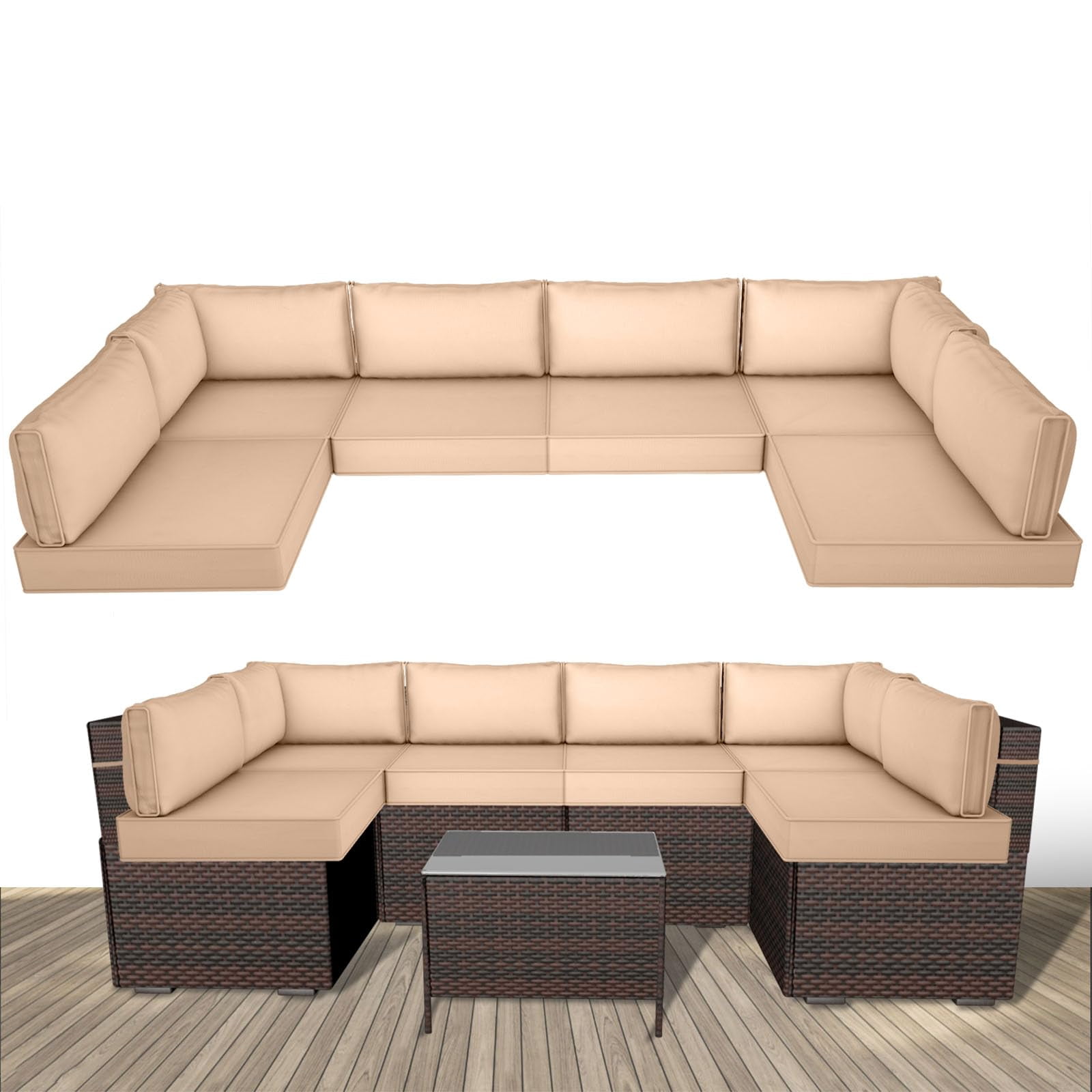 Outdoor Replacement Cushions for Patio Furniture,14-Piece Patio Water-Resistant Replacement Sofa Cushions Fits 6-seat Sectional Rattan Conversation Set,Liner&Cover