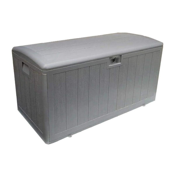 Outdoor Resin Deck Box 73 Gallon, Waterproof Storage for Garden Tools Pool Toys Cushions, Standard Closure, Gray
