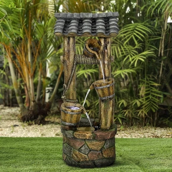 Indoor/Outdoor Resin Freestanding Floor Water Fountain with LED Lights for Garden Patio Home Decor