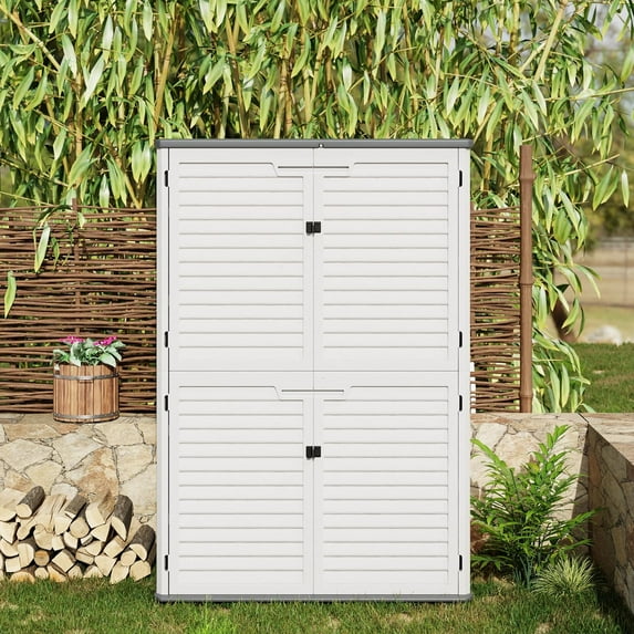 Outdoor Resin Storage Cabinet, 34/65 Cu Ft Outdoor Storage Box Waterproof, Outdoor Storage Cabinet for Patio Tools, Sofa Cushion, Lawn Mower and Garbage Cans