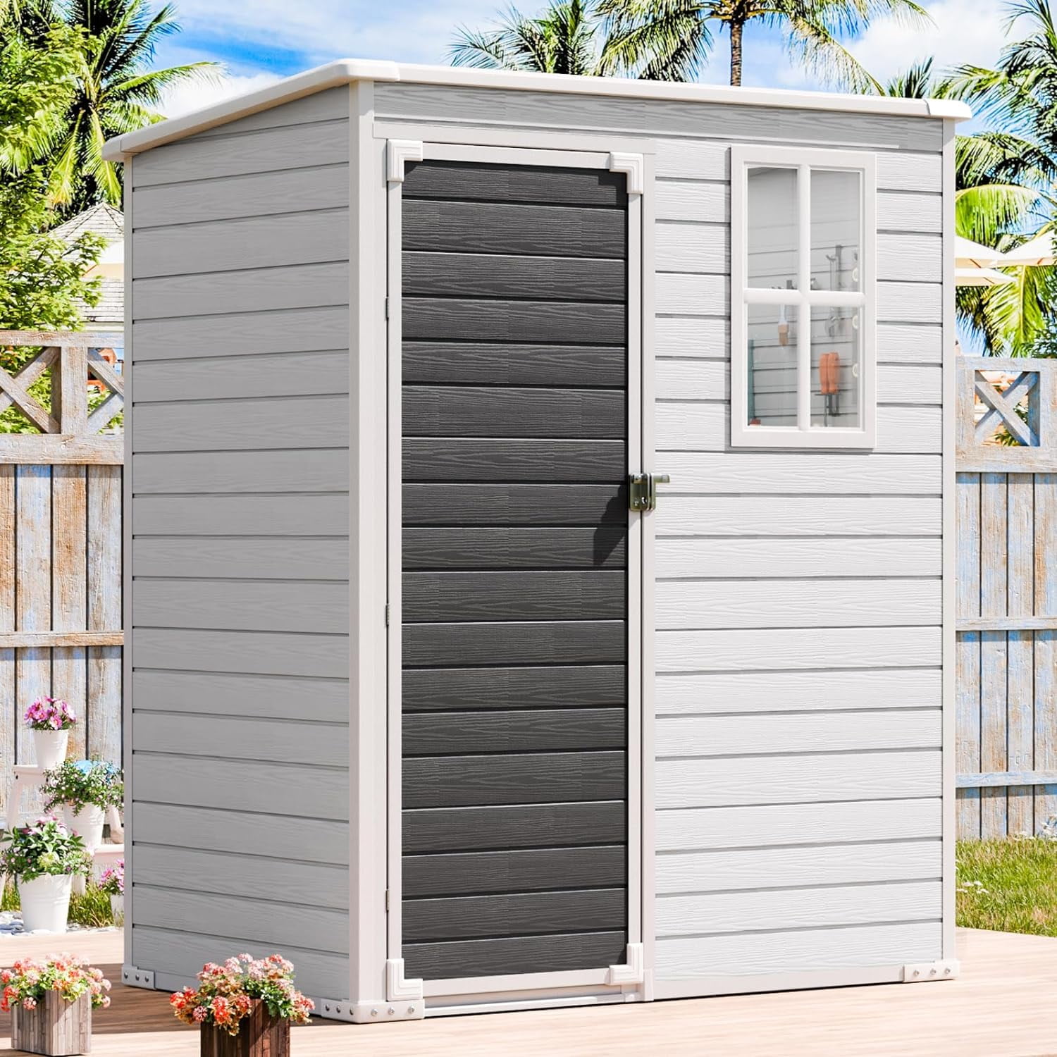 Outdoor Resin Storage Shed 6x4 FT, Large Waterproof Outside Sheds