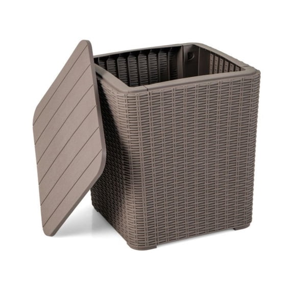 Outdoor Resin Storage Side Table 115 Gallon Capacity with Removable Lid Wicker Texture Patio End Table Supports 330 Lbs