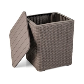 Outdoor Resin Storage Side Table 115 Gallon Capacity with Removable Lid Wicker Texture Patio End Table Supports 330 Lbs